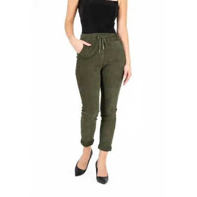 Made In Italy Tapered Pants In Olive Cord In Multi