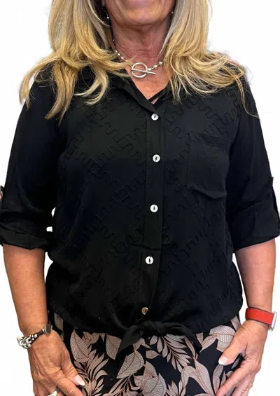 Made In Italy Tie Front Button Down Top In Black