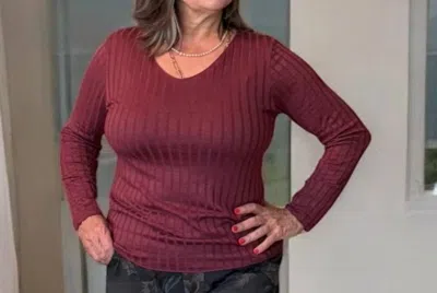 Made In Italy Ultra Soft Everyday Rib Knit Top In Mulberry In Burgundy