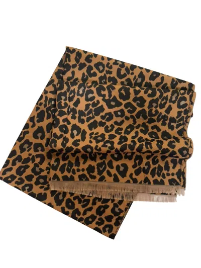 Made In Italy Ultra Soft Wool Blend Scarf In Leopard In Brown
