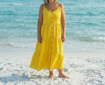 Made In Italy Viviana Tiered Linen Dress In Yellow