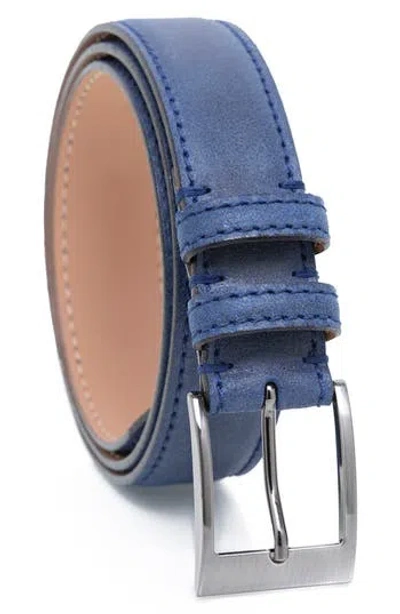 Made In Italy Waxed Leather Belt In Blue