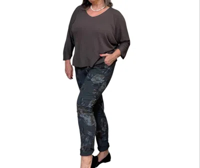 Made In Italy Women's Floral Ember Italian Magic Pants In Charcoal Grey In Black