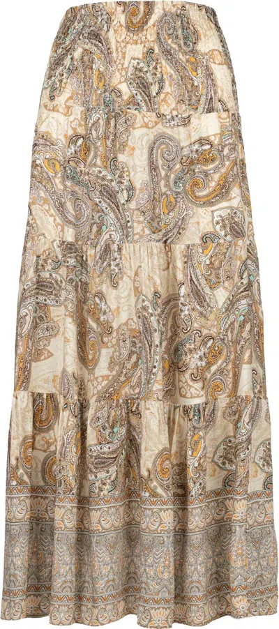 Made In Italy Women's Long Vintage Patterned Skirt In Beige Combo In Brown