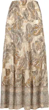 Made In Italy Women's Long Vintage Patterned Skirt In Beige Combo In Multi