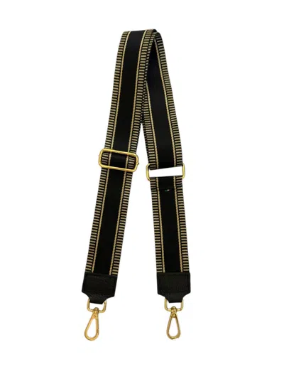 Made In Italy Women's Woven Guitar Style Bag Strap In Black Gold