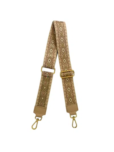 Made In Italy Women's Woven Guitar Style Bag Strap In Blush Pink Gold In Brown