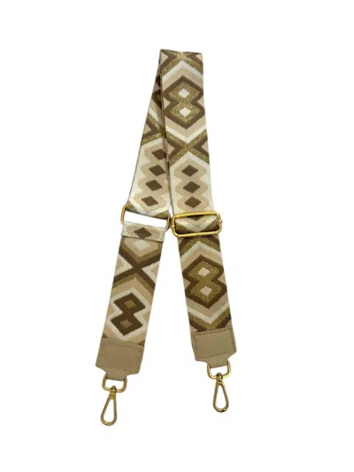 Made In Italy Women's Woven Guitar Style Bag Strap In Cream Taupe Gold In Multi