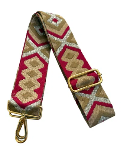 Made In Italy Women's Woven Guitar Style Bag Strap In Magenta Silver In Brown