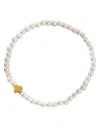 Made In The Deep South Gracie Cross Bracelet 18k Gold Plated Beads In Pearl In Sand