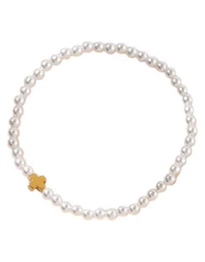 Made In The Deep South Gracie Cross Bracelet 18k Gold Plated Beads In Pearl In Sand
