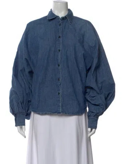 Pre-owned Made In Tomboy Long Sleeve Button-up Top In Blue