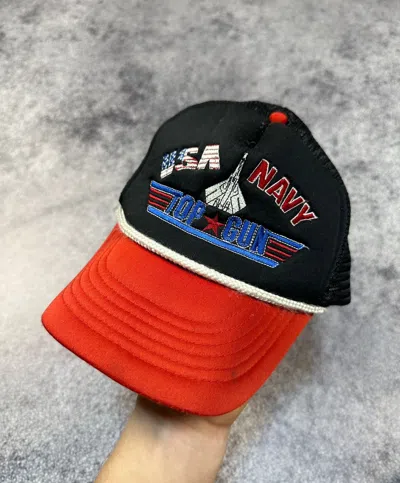 Pre-owned Made In Usa X Military Vintage Usa Navy Top Gun Cap Streetwear Hat Casual Vtg In Black/red