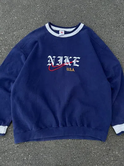 Pre-owned Made In Usa X Nike Made In Usa Nike Y2k Vintage 90's Embroidered Logo In Navy