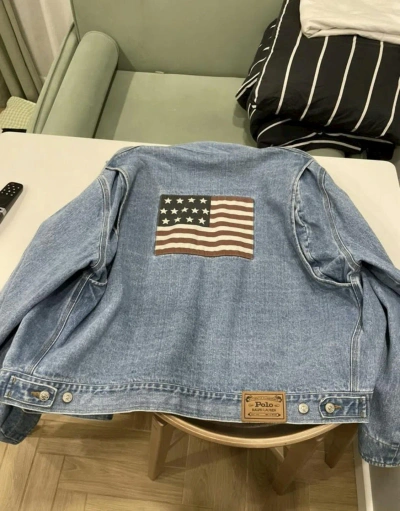 Pre-owned Made In Usa X Nike Ralph Laurent Polo Sport Usa Flag Denim Jacket Polo Bear Kith In Blue