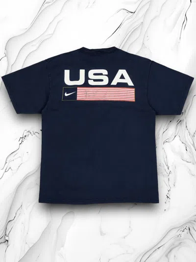 Pre-owned Made In Usa X Nike Vintage 90's Nike Usa Flag Logo Embroidered Swoosh Tee Y2k Og In Blue