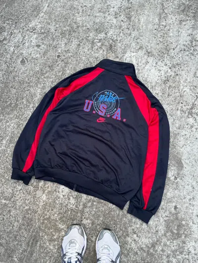 Pre-owned Made In Usa X Nike Vintage Nike Zip Up Jacket Logo Usa Streetwear Casual L In Black Red