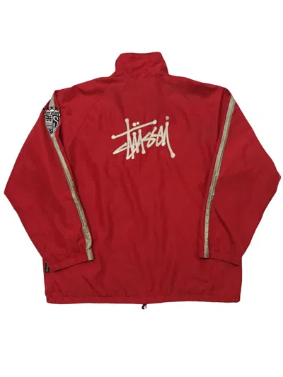 Pre-owned Made In Usa X Stussy 90's Stussy Sport Embroidered Logo Windbreaker Jacket In Red