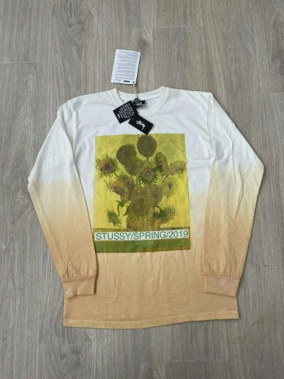 Pre-owned Made In Usa X Stussy Y2k Stussy Sunflower Dip Dyed Long Sleeve Tee In White