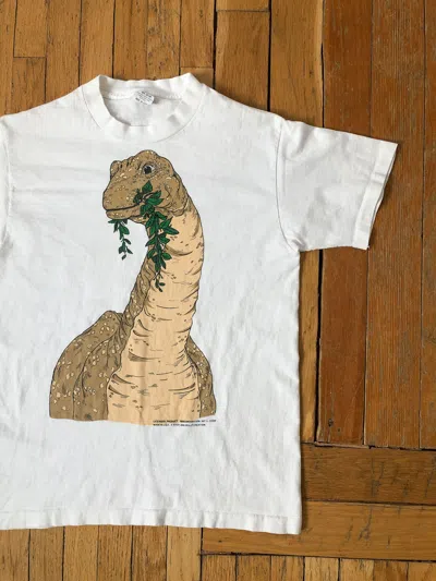 Pre-owned Made In Usa X Vintage 1990 Single Stitch 'brachiosaurus' Dinosaur T-shirt In White