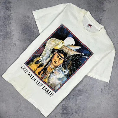 Pre-owned Made In Usa X Vintage Indian “one With The Earth” Graphic Tee 1992 In White