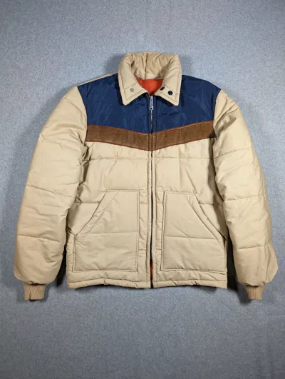 Pre-owned Made In Usa X Vintage Vintags 80's Two-tone Insulated Puffer Jacket 1980s Jacket In Beige Navy
