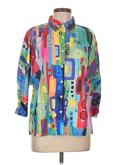 Made With Love 3/4 Sleeve Button Down Shirt In Blue