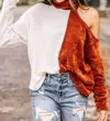 Made With Love Cold Shoulder Sweater Top In Brick Ivory