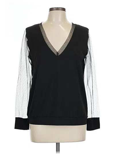 Pre-owned Made With Love Long Sleeve Top Black V-neck Tops