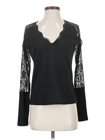 Pre-owned Made With Love Long Sleeve Top Black V-neck Tops
