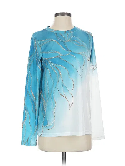 Pre-owned Made With Love Long Sleeve Top Blue Mock Neckline Tops