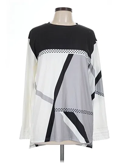 Pre-owned Made With Love Long Sleeve Top Gray Graphic Pattern Square Neckline Tops
