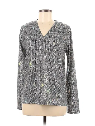 Pre-owned Made With Love Long Sleeve Top Gray V-neck Tops