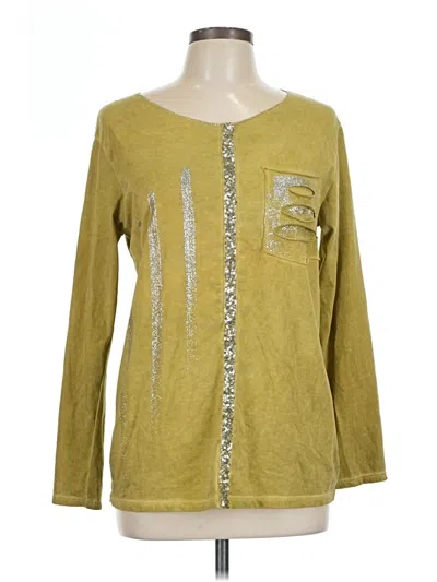 Pre-owned Made With Love Long Sleeve Top Green Scoop Neck Tops