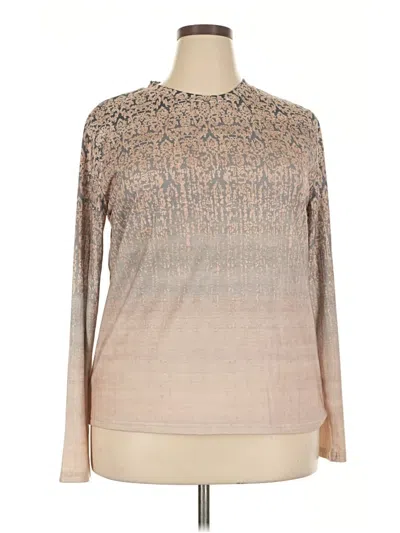 Pre-owned Made With Love Long Sleeve Top Tan Mock Neckline Tops In Brown
