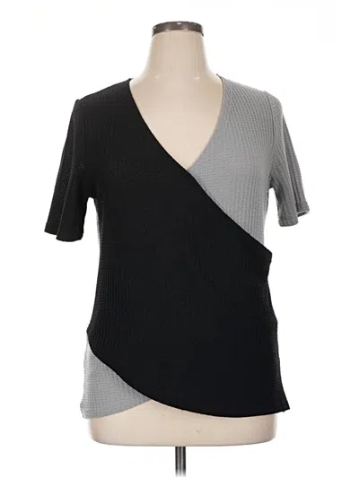 Pre-owned Made With Love Short Sleeve Top Gray V Neck Tops
