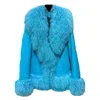 Madeleine Simon Studio Women's Alpine Glow Blue Bird Sheepskin Coat In Blue