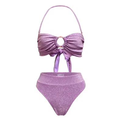 Madeleine Simon Studio Women's Pink / Purple Lilac Sparkling Glitter Knit Bikini Bottom Cheeky