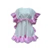 MADELEINE SIMON STUDIO WOMEN'S PINK / PURPLE OTHERWORLDLY A RUFFLE CAPE DRESS
