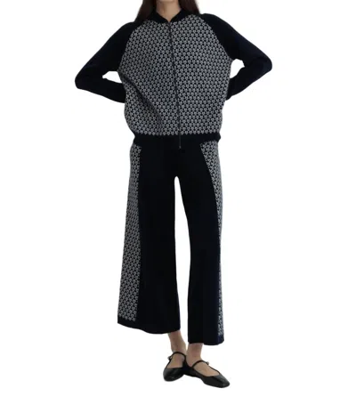 Madeleine Thompson Blake Wide Leg Pants In Navy / Cream In Black