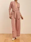 MADELEINE THOMPSON DIABLERET BELTED CASHMERE CARDIGAN IN DUSTY PINK/CREAM