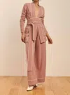 Madeleine Thompson Diableret Belted Cashmere Cardigan In Dusty Pink/cream In Pink