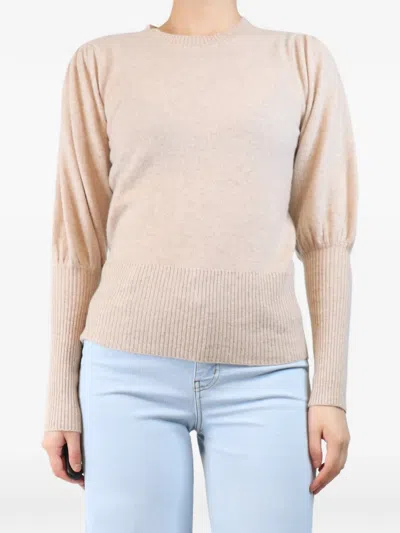 Pre-owned Madeleine Thompson Puff-sleeve Ribbed-trim Sweater In Neutral