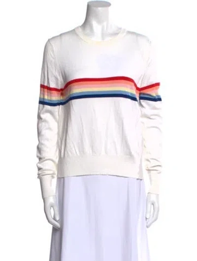 Pre-owned Madeleine Thompson Striped Crew Neck Sweatshirt In White