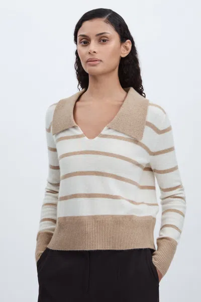 Madeleine Thompson White/beige Cashmere Open Collar Striped Jumper