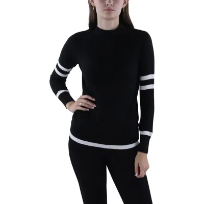 Madeleine Thompson Womens Ribbed Trim Long Sleeve Mock Turtleneck Sweater In Black