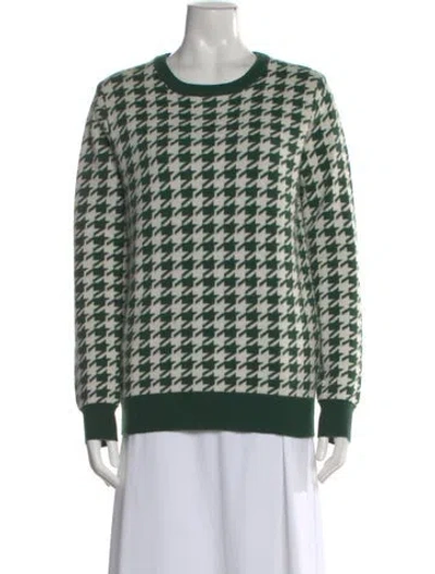 Pre-owned Madeleine Thompson Wool Houndstooth Print Sweater In Green