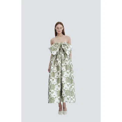 Madeline Marie Brocade Bow Gown In Green