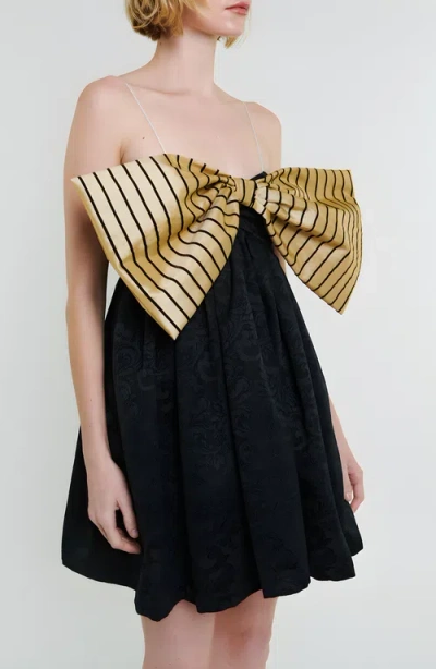 Madeline Marie Stewart Mini Bow Dress In Black/cream