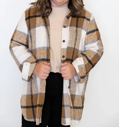 Madelyn Cozy Cabin Flannel Shirt - Plus In Brown In Beige